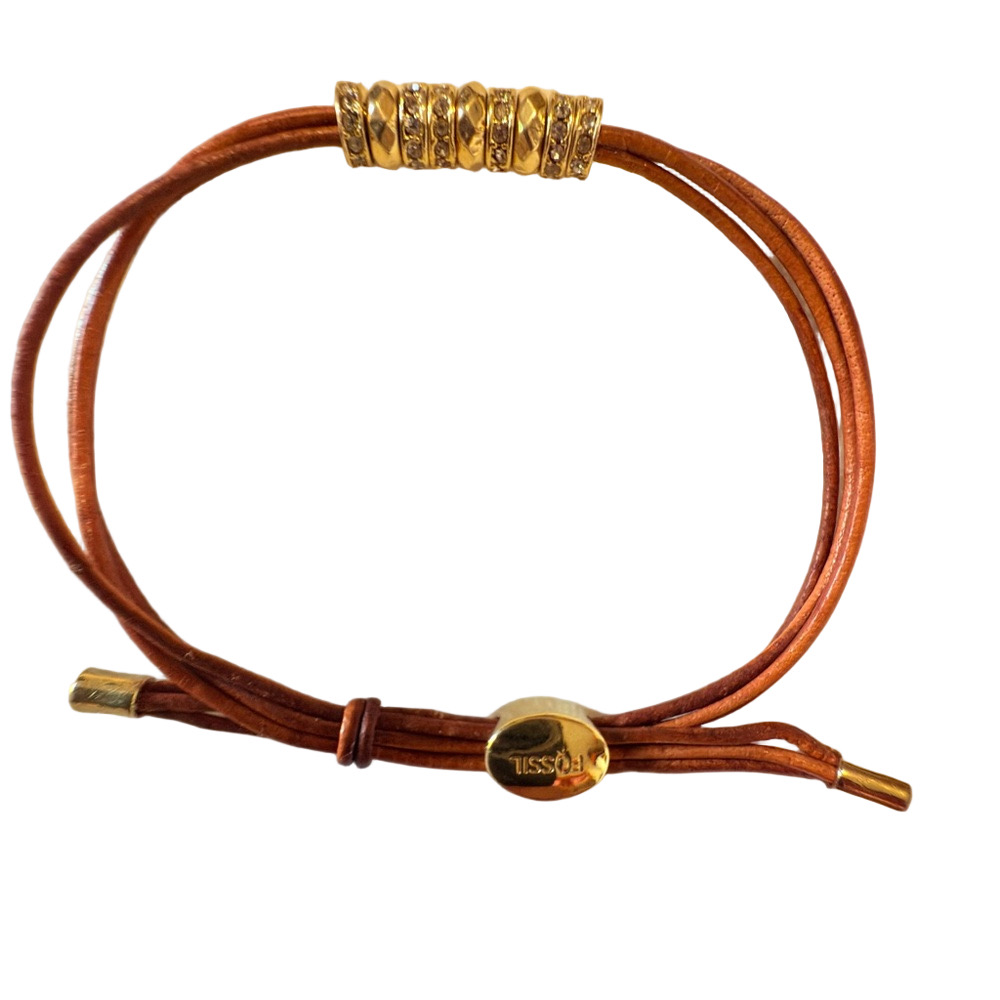 Fossil Brown Leather Bracelet with Gold Details
